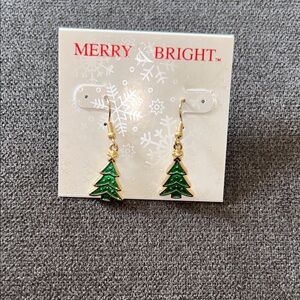 Green Christmas Tree Dangle Earrings